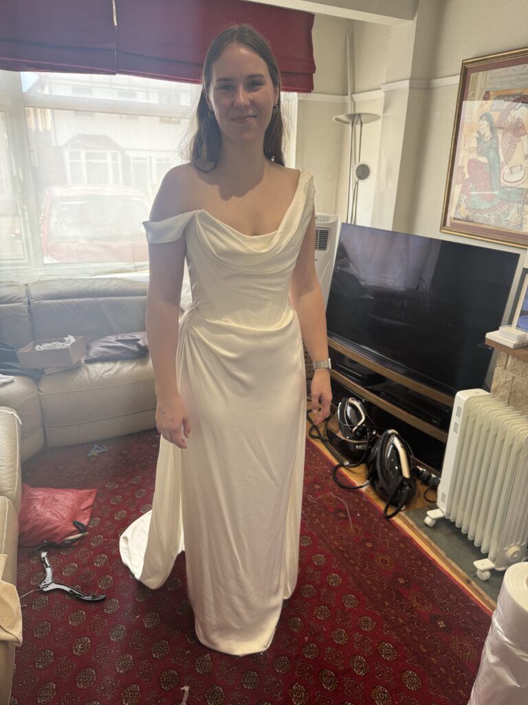 Vivienne Westwood bridal alterations Streatham before alterations at first fitting at my Sutton studio.