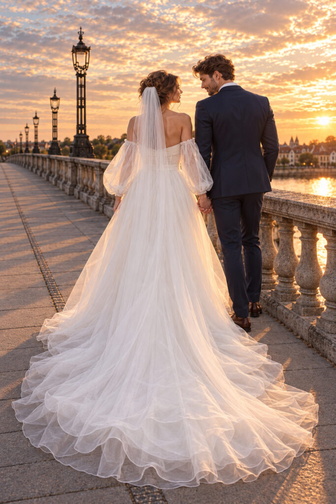 train view back of Daria Katlozi bridal dress