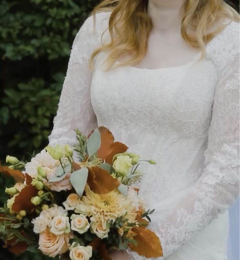 bodice close up of bride from Bromley actual wedding day showing the perfect fit of her Maggie Sottero Ariadne wedding dress.