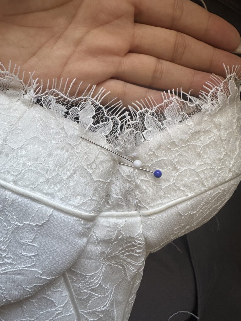 bride wanted three small scallops at the edge so it was adapted to the exact look that this cobham bride wanted.