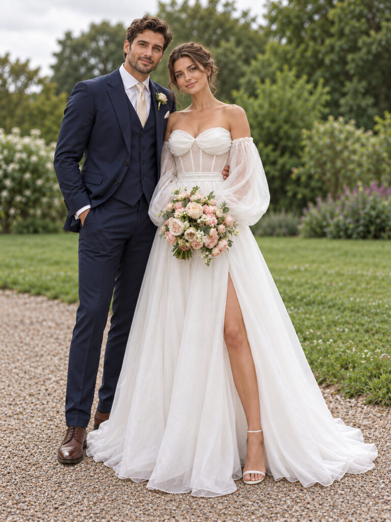 Garden photo of dress how it would look on the wedding day on bride