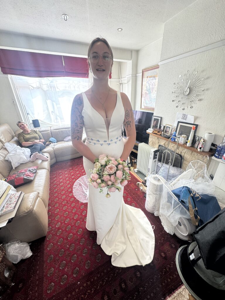 Full length Madi Lane Cooper wedding dress after bespoke bridal alterations